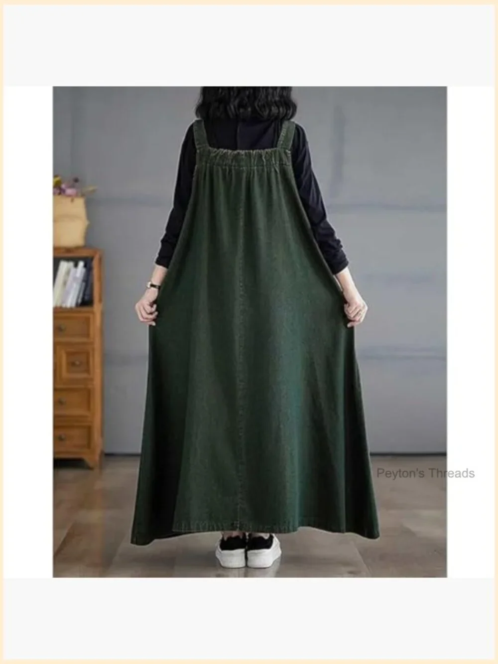 Womens Denim Jumper Dress Loose Baggy Maxi Adjustable Strap Wide Hem Oversize - Picture 5 of 7